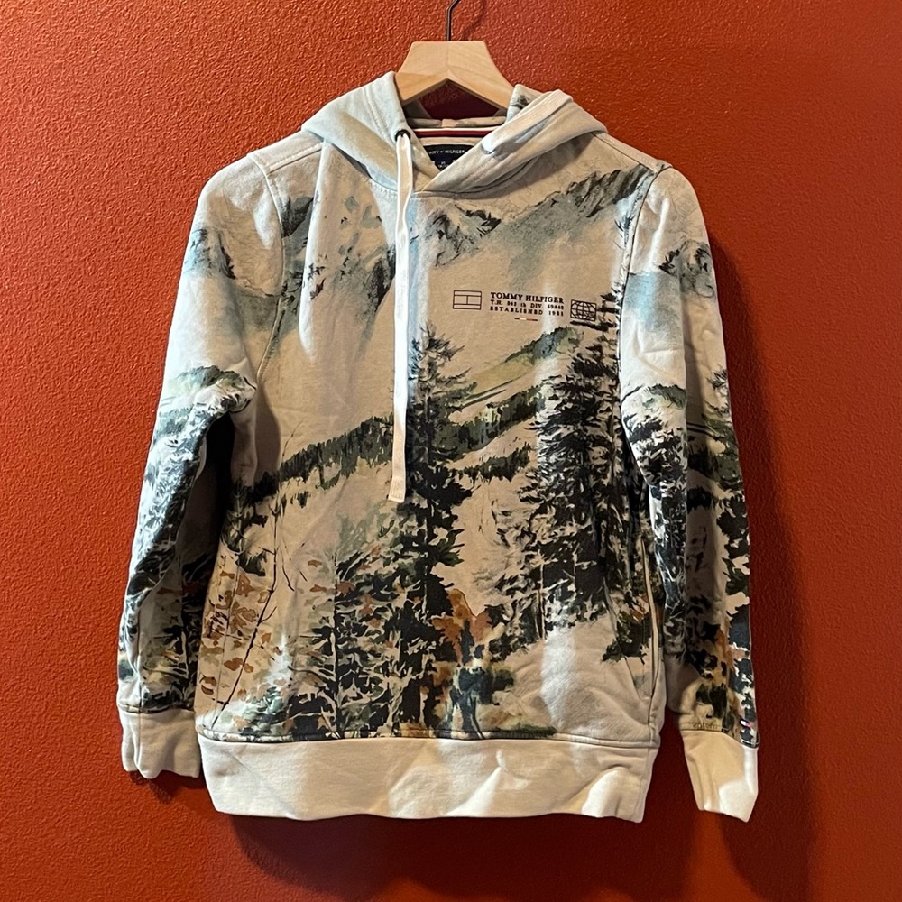 Tommy Hilfiger Men’s Watercolor Landscape Pullover Hoodie Sweatshirt